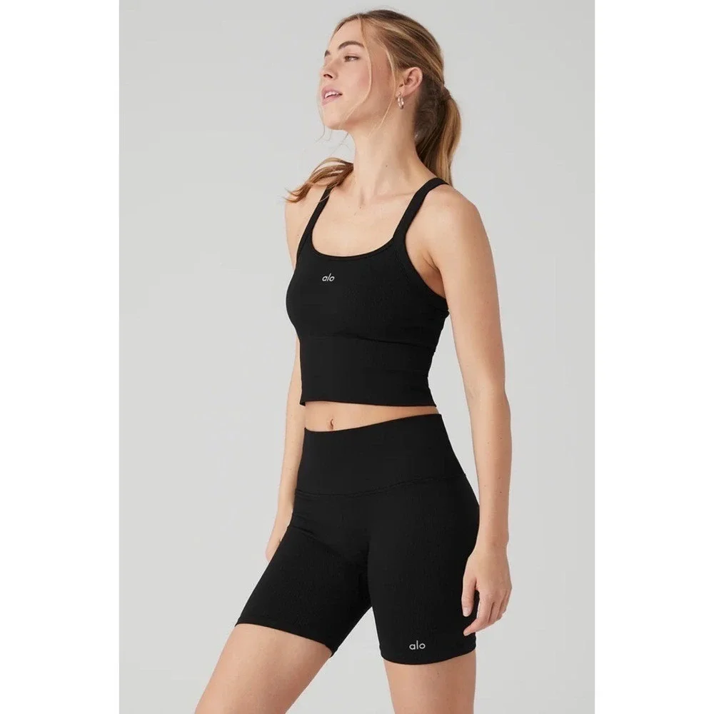 Alo Yoga Seamless Ribbed Favorite Bra Tank Black XXS